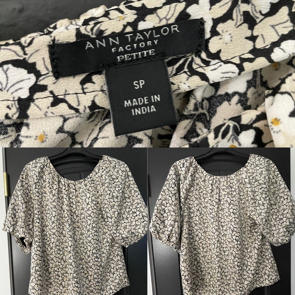 Ann Taylor Black and Cream Floral Top